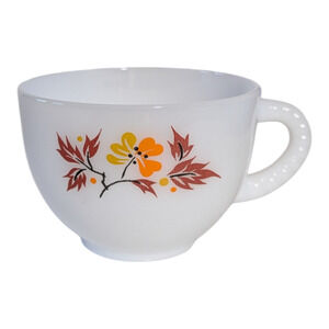 Vintage Glass Teacup  Blossom Pattern Orange Yellow And Brown Flowers And Leaves
